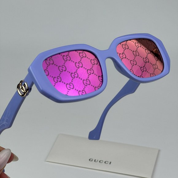Gucci GG1535S 004 BRAND NEW Sunglasses Violet GG Logo Mirrored Women Geometric - Picture 1 of 12